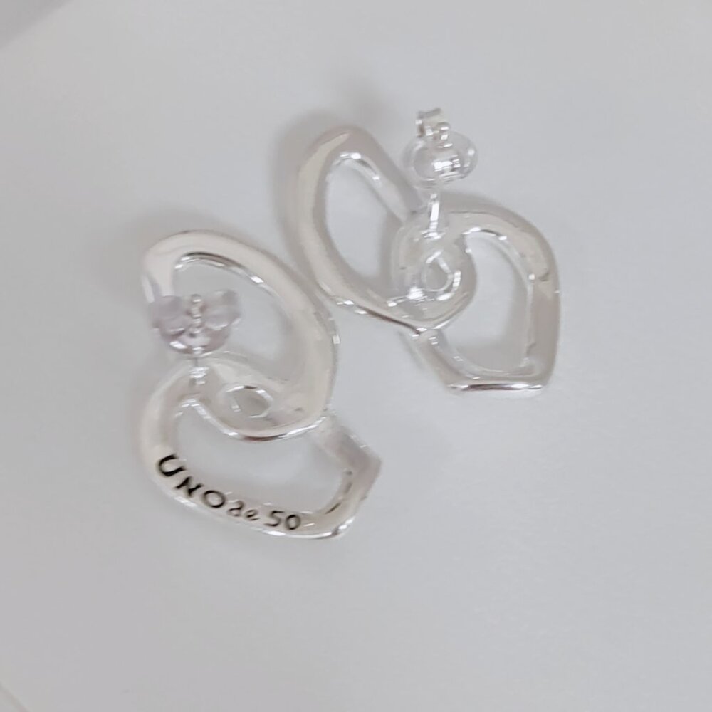 Uno de 50 INSEPARABLES EARRINGS, with 2 organic interlocked links Silver Plated - Picture 8 of 8